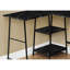 Bureau d'ordinateur en forme de L de 122 cm (48 po) avec étagères de rangement, stratifié noir et structure en métal, bureau moderne aspect marbre pour bureau à domicile, étagères intégrées aux pieds.