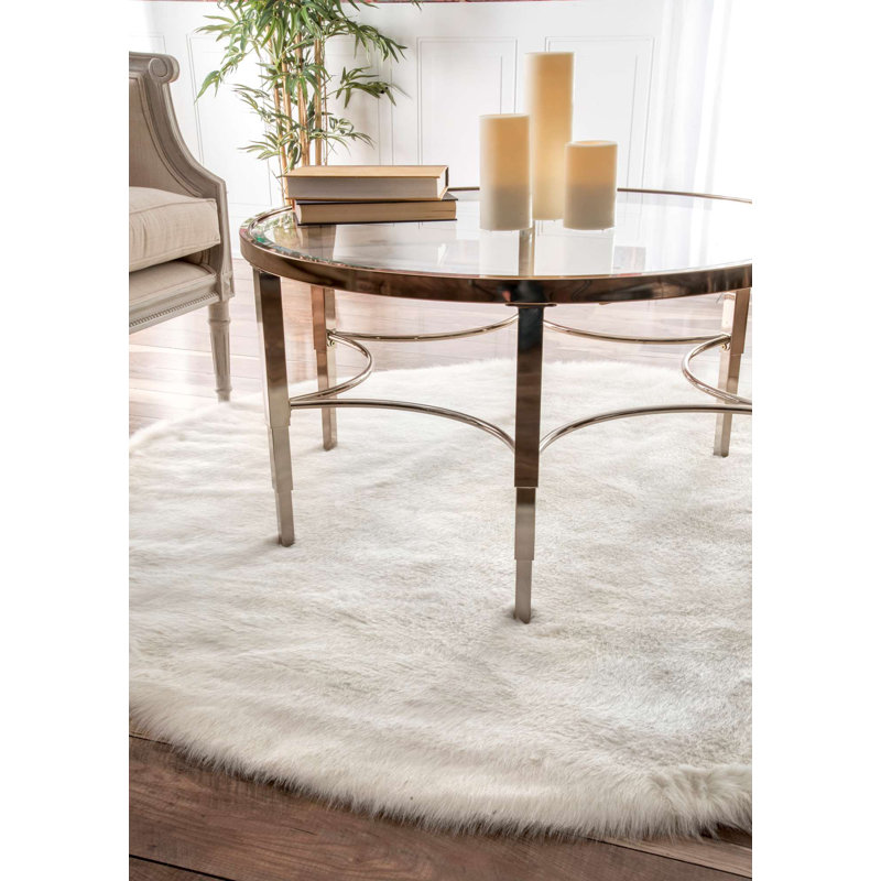 Lukasik Performance Shag Off-White Rug, Round 5'