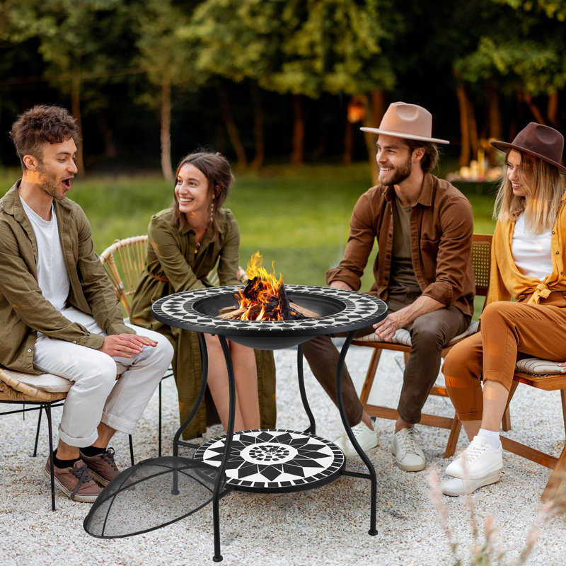 30" Fire Pit Dining Table For Outdoor 31 - Wood Burning Bowl, Patio Ice Bucket, Storage Shelf Unbeatable Bbq, Bonfire, Camping With Burning, Fantastic Times