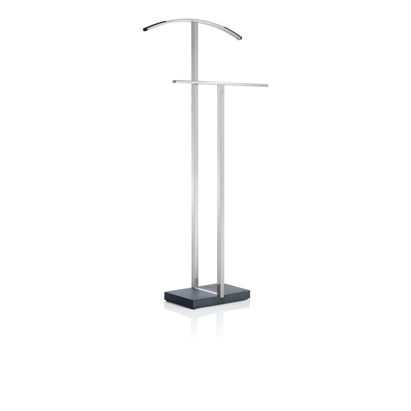 Menoto Polished Stainless Steel Freestanding Valet Stand with Black Base