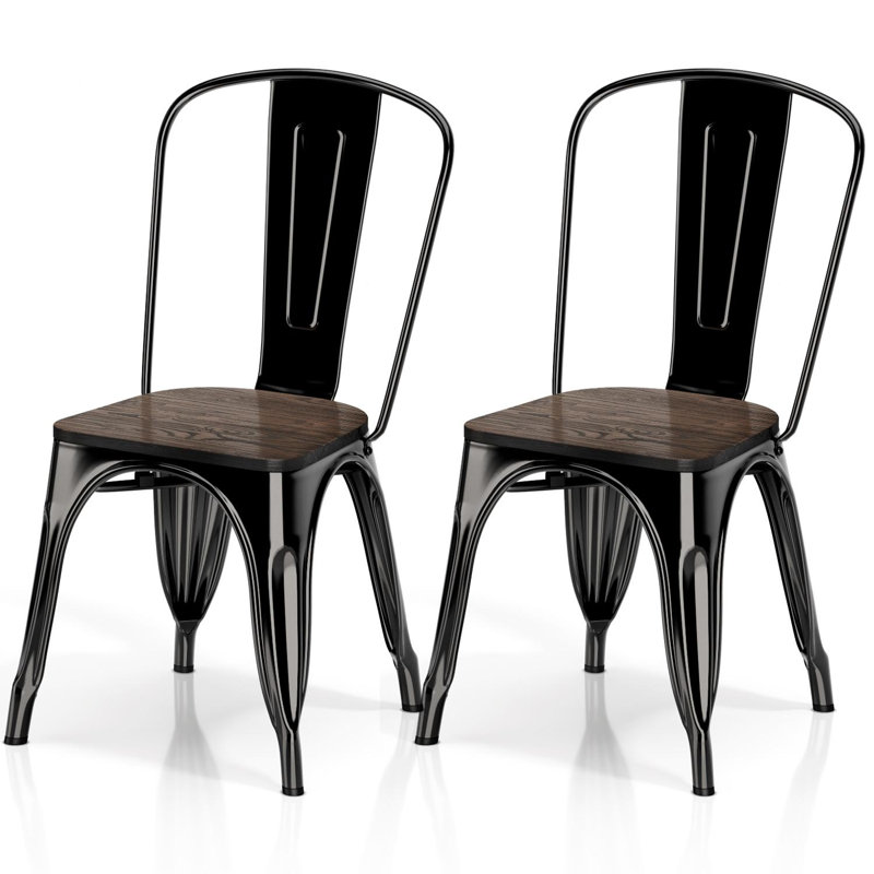 Chaise d’appoint empilable à dossier en lattes de fer Northolt, Noir lustré