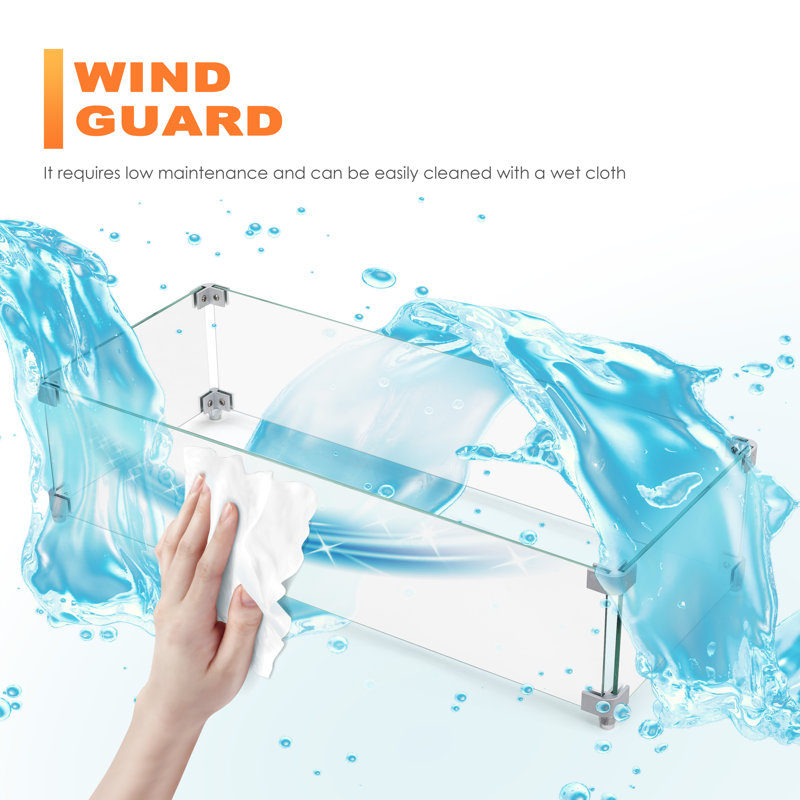 Rectangular Transparent Tempered Glass Fire Pit Wind Guard