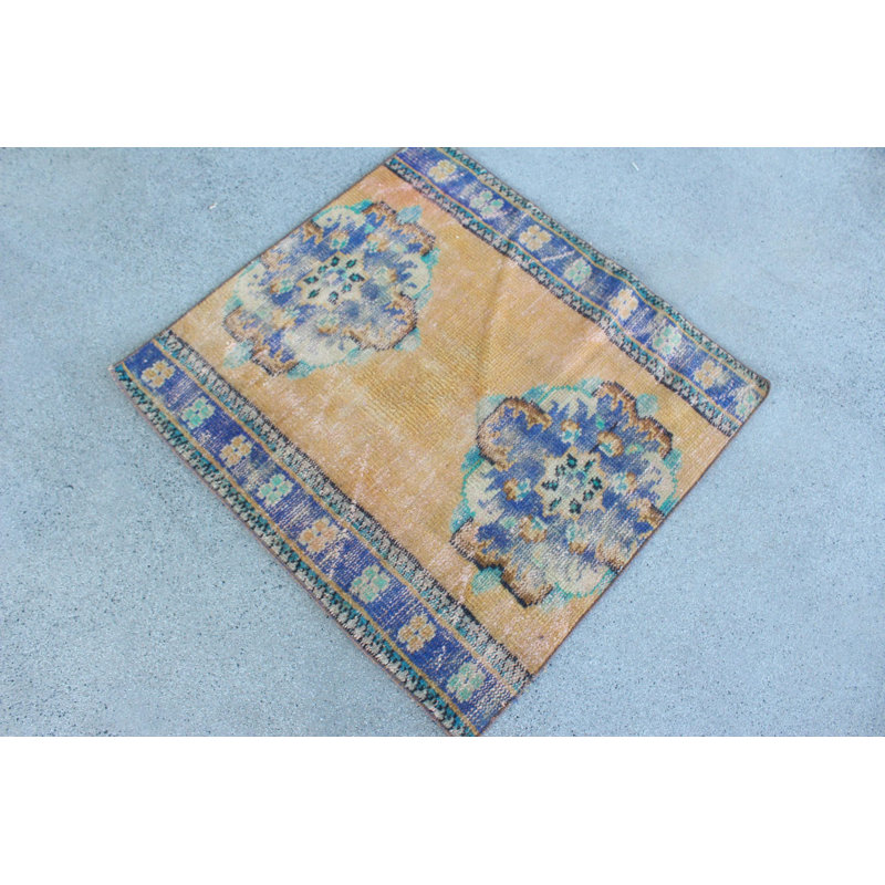 Vintage Turkish Anatolian Hand-Knotted Wool Area Rug in Vibrant Orange for Kids Rooms and Small Spaces