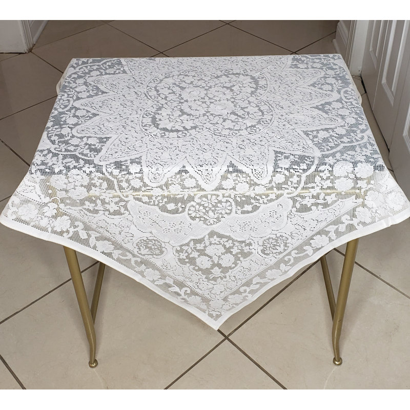 AdonisUSA 40 inch Lace Tablecloth, Table topper for small tables – Elegant Machine Washable Table Linen, White