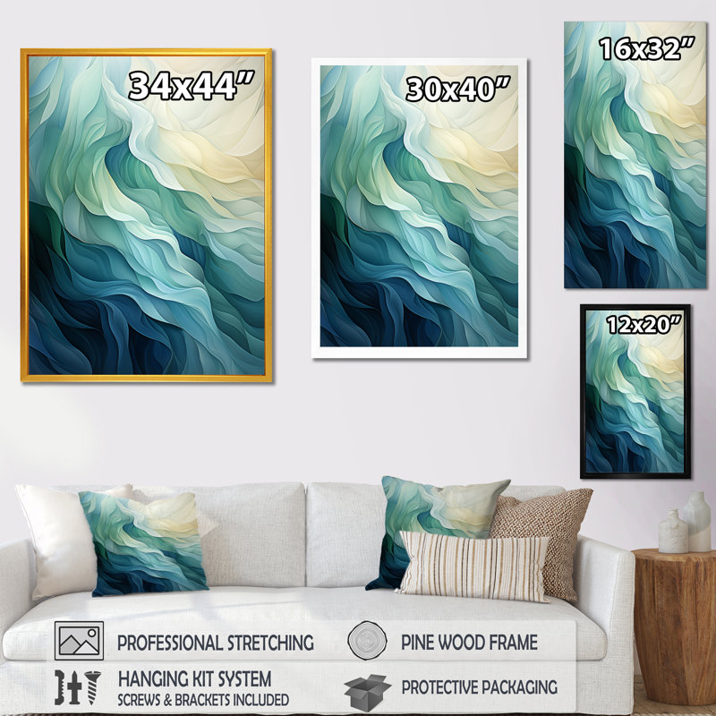 «Gree And White Sway Wave Serenity IV», art mural géométrique, Toile tendue, H 40 po x l 30 po x P 1,5 po