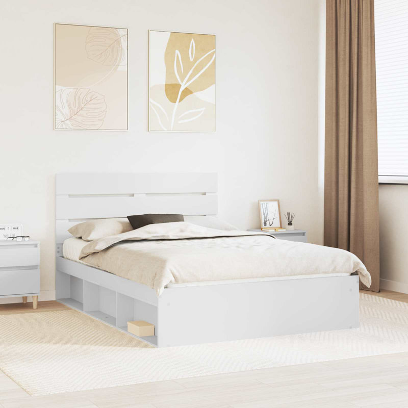 Solid Wood Bed, European Kingsize (160 x 200 cm), White