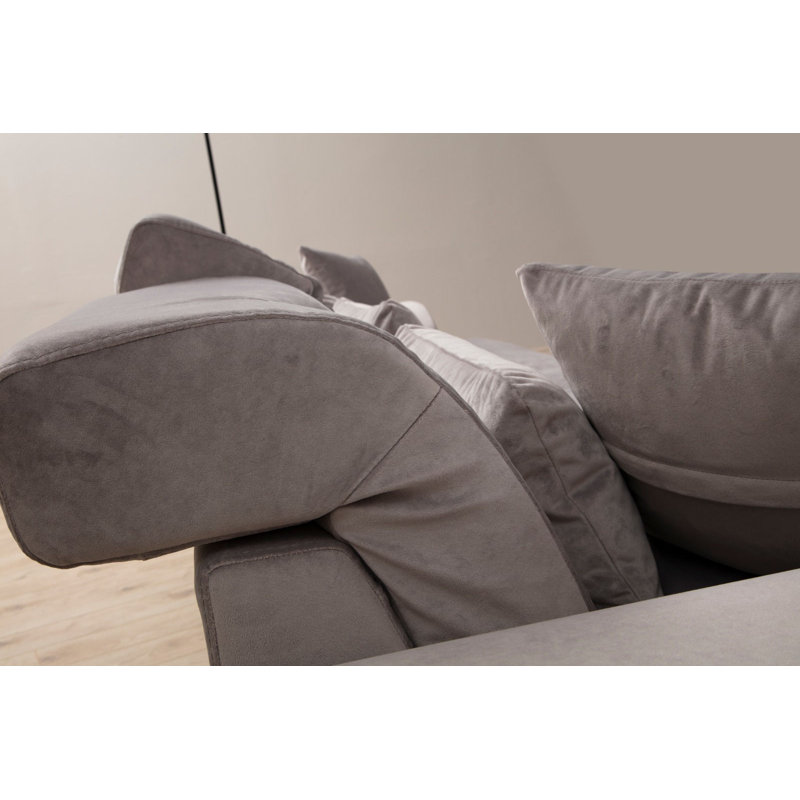 Stylish Corner Sofa, Light Grey, 119.6 x 74.8 x 36.2 inches | Beech Wood & Chipboard Frame, 100% Polyester Fabric | Adjustable Backrest, Soft Foam Cushions, Modern Industrial Design | Includes 5 Cushions