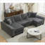 Canapés modulaires | Canapé-lit 114 "en U 2 en 1 pour salle de séjour, gris anthracite | Velours côtelé | Bois-1627874185