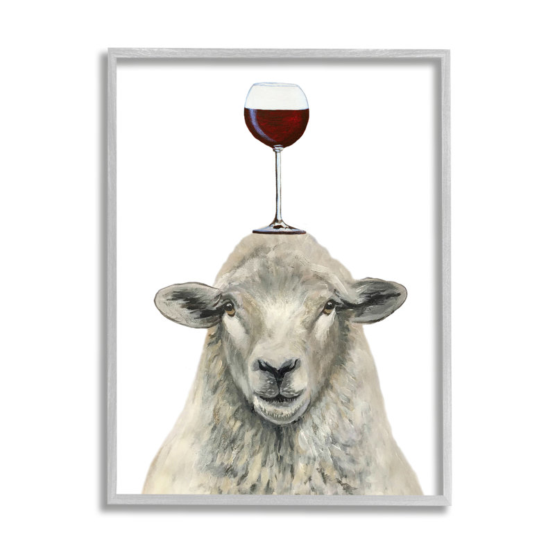 «Sheep Balancing Wine Glass Simple» par Coco de Paris - Peinture, H 14 po x l 11 po x P 1,5 po, Estampe numérique Farmhouse