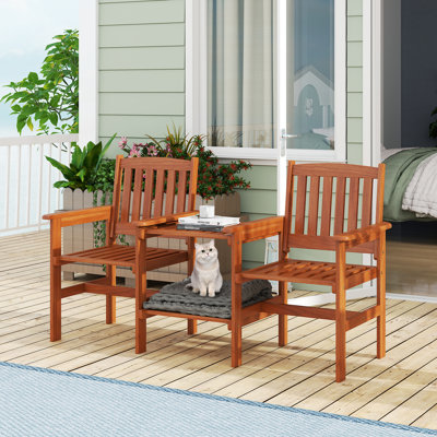 Causeuse de banc d'extérieur en bois avec trou de parasol de table intégré de 1,57 po pour porche