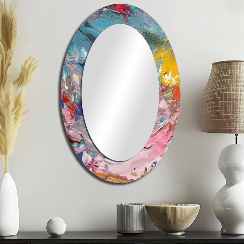 Summer Pastel Groove Abstract Expressionism I - Miroir mural ovale rose, 36 po x 24 po