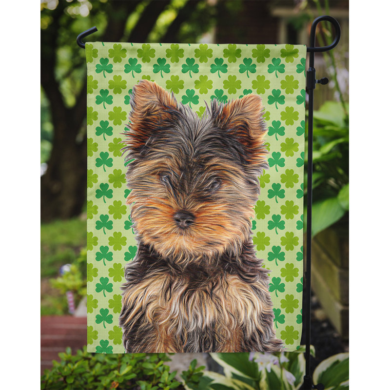 Drapeau de jardin à 2 côtés st. patrick day trèfle, Yorkshire terrier (brun et noir)