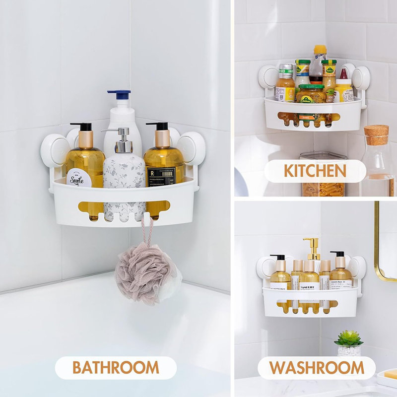 Serviteur de douche d'angle avec ventouse, organisateur de salle de bain imperméable et antirouille, rangement amovible sans perçage, blanc