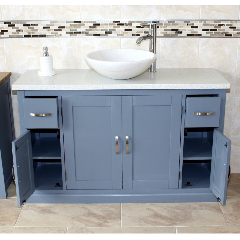 Santorini 1230mm Single Bathroom Vanity with Vessel Stone Basin, White, White