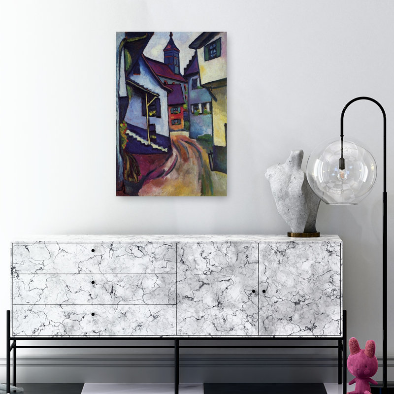 Street With Church In Kandern Classic Modern Violet Architecture Wall Art Print 1 Piece Wrapped Canvas Wall Art