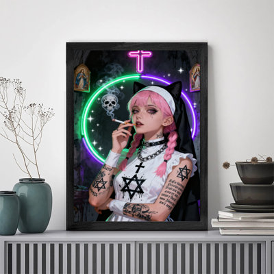 Art rétro encadré noir, "People qui entrelacement rebellion and sacredness"