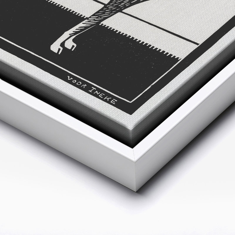 Chien noir et blanc, 16"H x 20"W, Canevas, White Framed