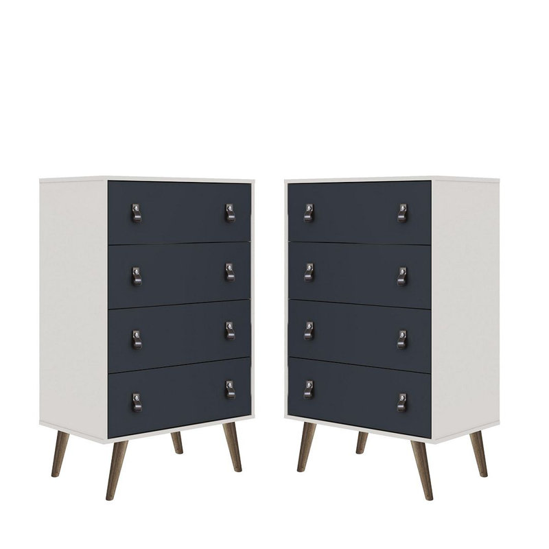 Commode 4 tiroirs Bahara, Blanc / Bleu