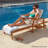 79X26in Acacia Wood Outdoor Chaise Lounge Chair W/ Adjustable Backrest, Table, Wheels-2053684025-2053684026