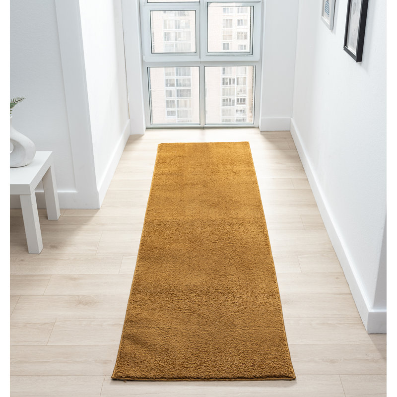 Taeler Washable Modern Living Room Rug Polyester Plain Indoor Area Rug with Low Pile - Anti-Slip Felt Backing Carpet Bedroom-Hallway, Gold