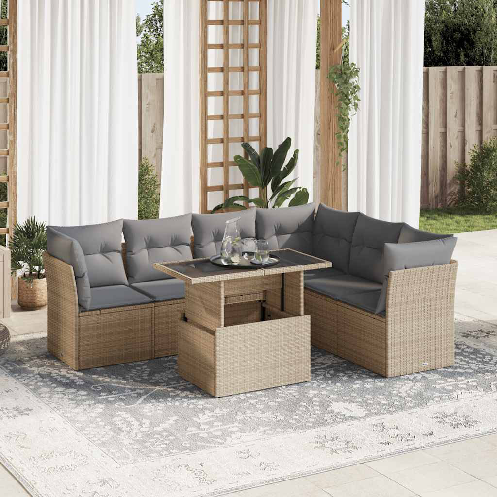 Vidaxl 7-Tlg. Garten-Sofagarnitur Mit Kissen Beige Poly Rattan