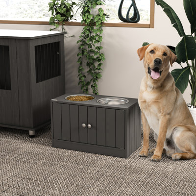 Bols pour animaux gris surélevés gris avec armoire, 44l