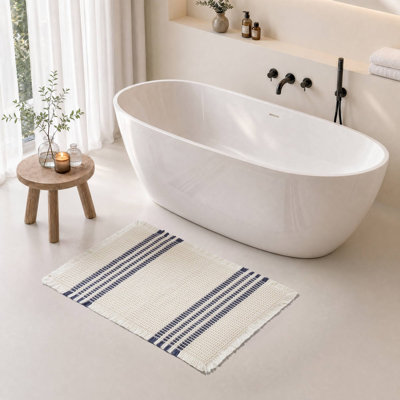 Millstreet Navy Polyester 1-Piece 24x36" Waffle Bath Rug