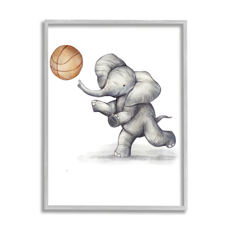 Éléphant jouant au basketball cmw-092, art mural personnalisé, Oui, Estampe numérique Farmhouse, H 14 po x l 11 po