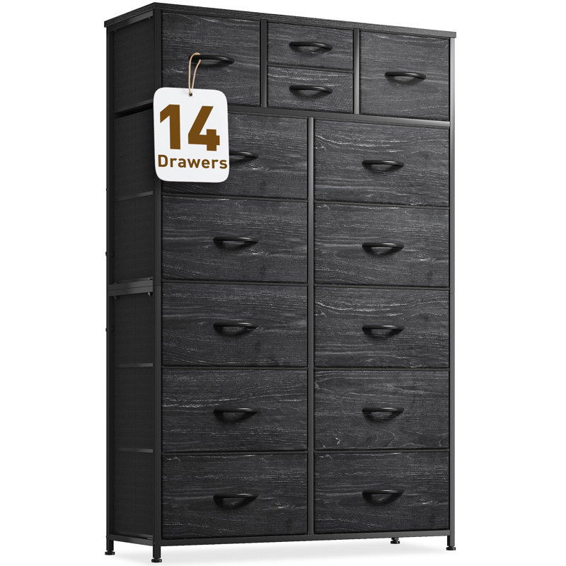 Commode 14 tiroirs Colleen, Noir, noir, noir, noir