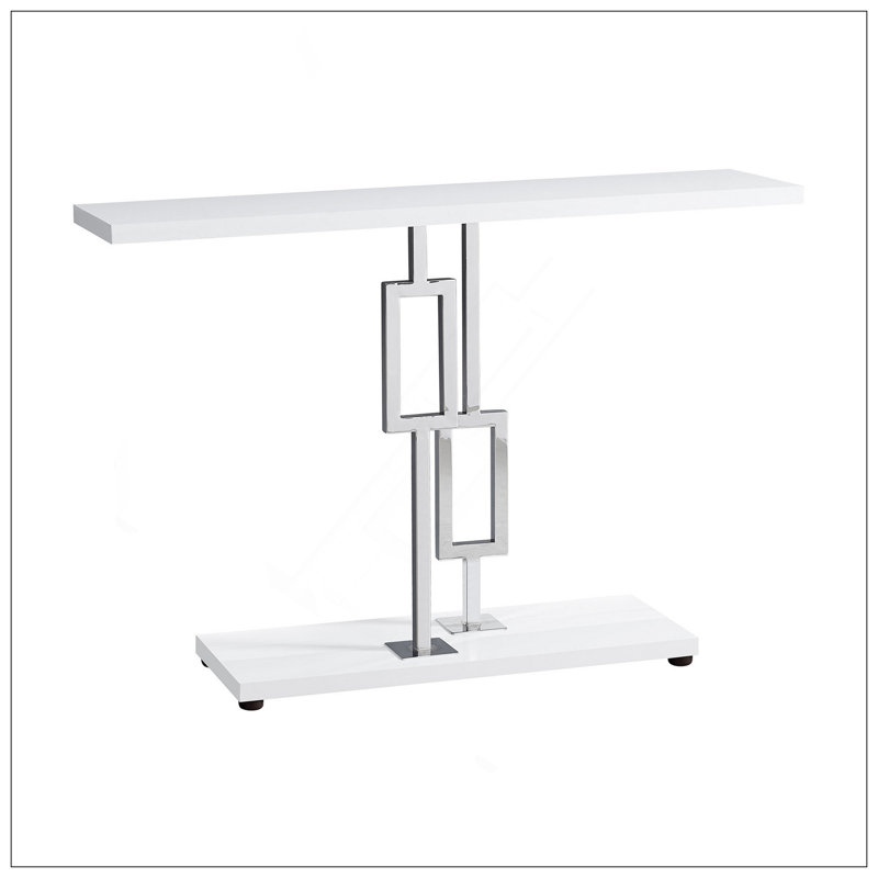 Table d'appoint, console, vestibule, étroit, canapé, salon, chambre à coucher, stratifié blanc brillant, métal chromé, contemporain, moderne