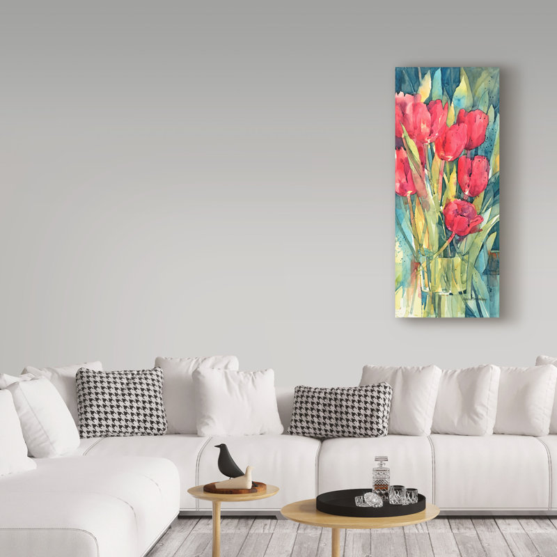 «Red Hot Tulips» par Mattox, reproduction d'aquarelle sur toile tendue, H 19 po x l 8 po x P 2 po