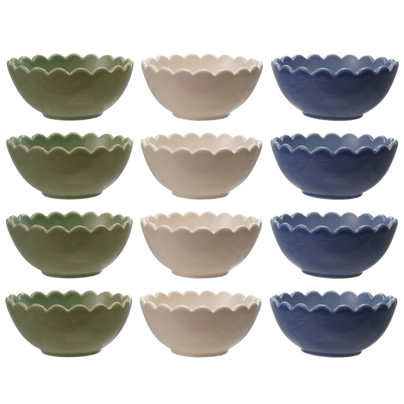 12-Piece Stoneware Scalloped Bowl In Reactive Glaze
