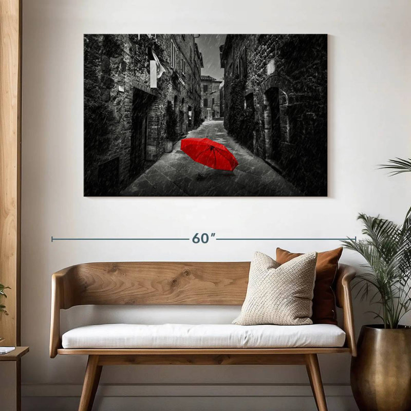 Kerner Red Umbrella In Street, 32" H x 48" W