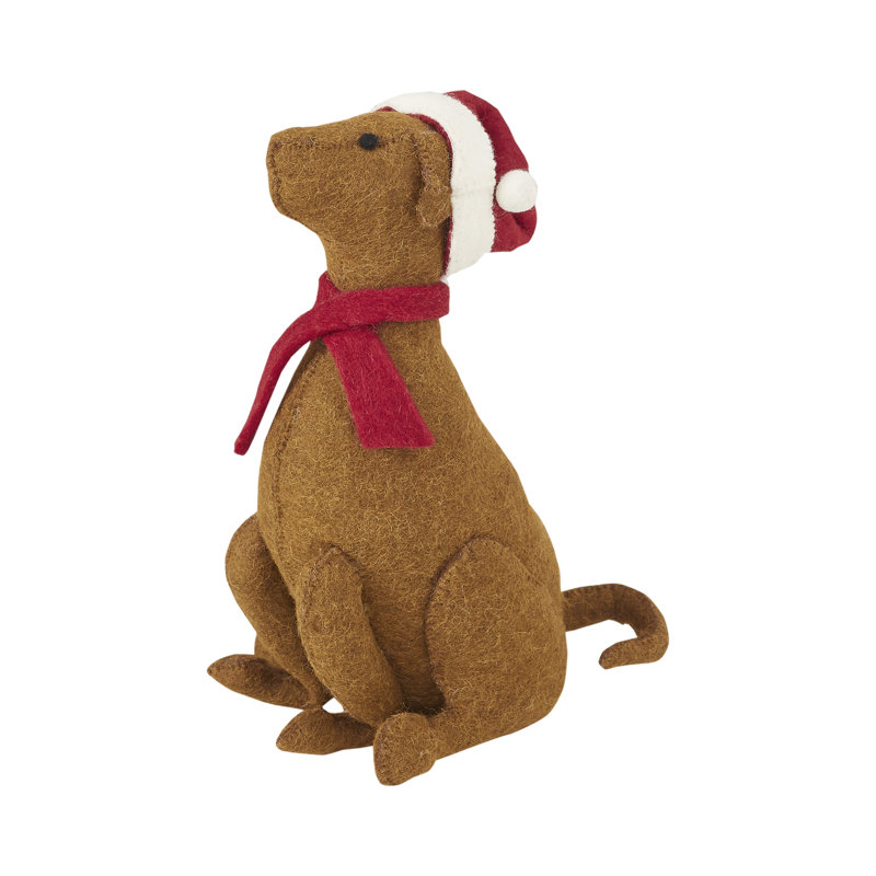 Handmade Chocolate Lab with Santa Hat Christmas Tree Topper in Hand Felted Wool