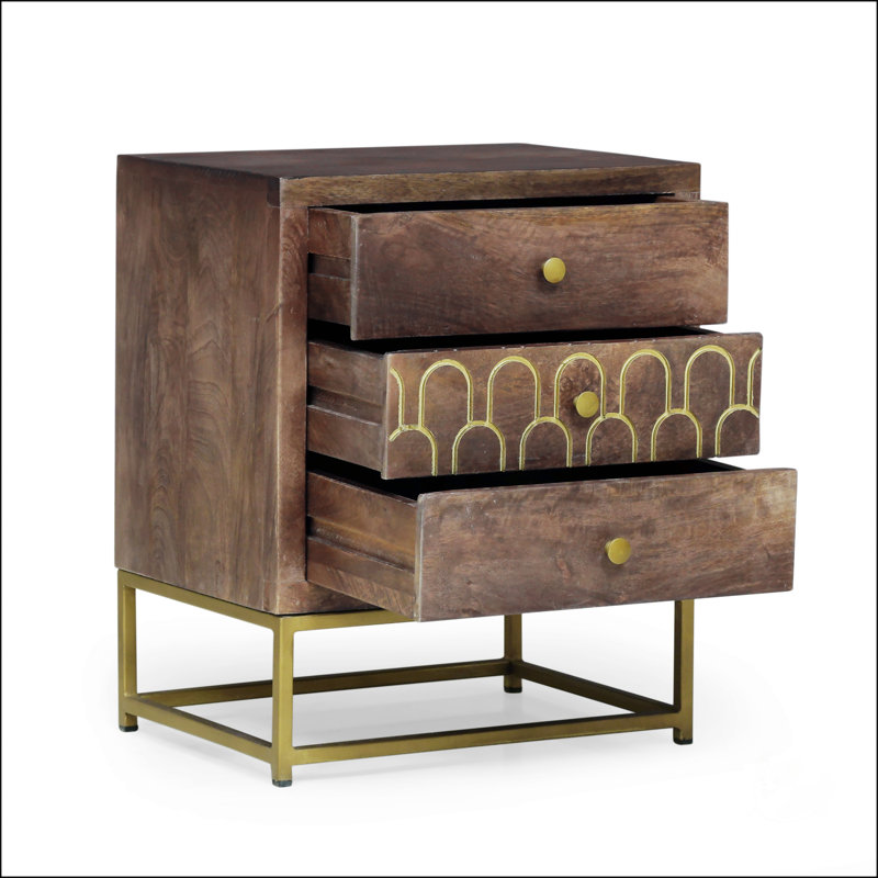 Table de chevet 3 tiroirs , Brun