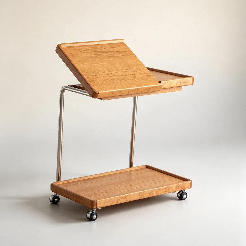 Table de bout en bois massif avec roulettes, Simple, Chêne naturel