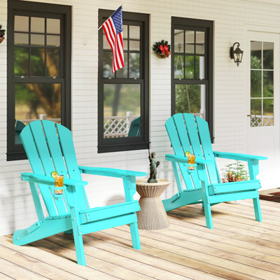 Set Of 2 Folding Adirondack Chairs With Cup Holder, All-weather Hdpe by Highland Dunes