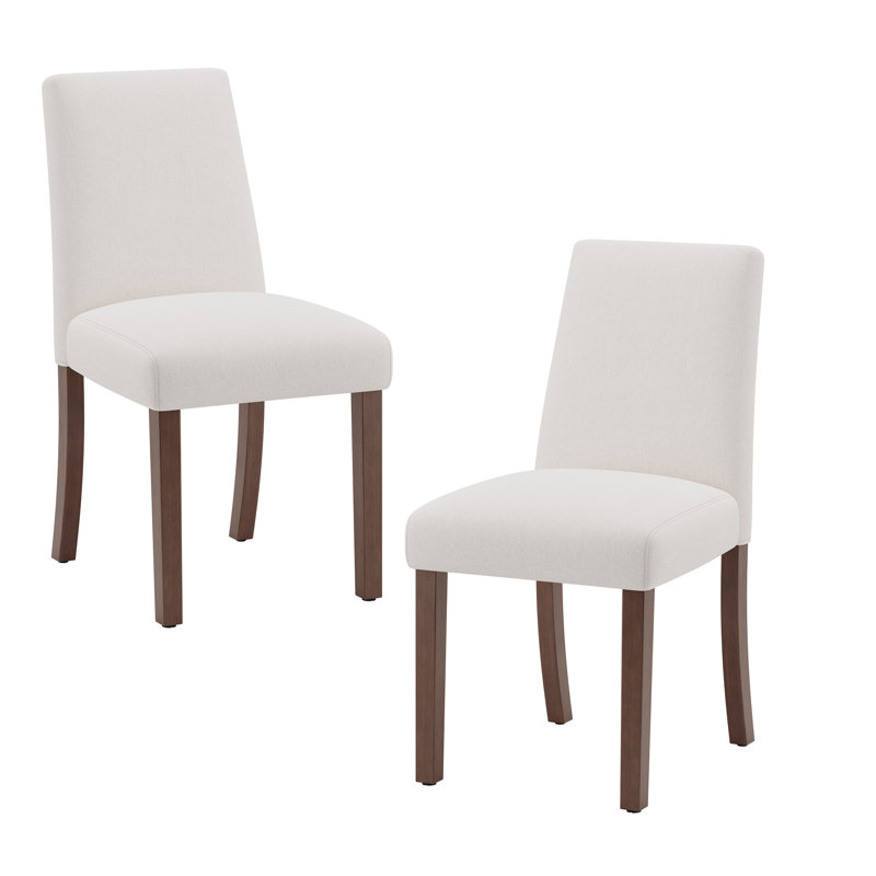 Chaise de salle à manger rembourrée en tissu à haut dossier de 17,3 po de large avec pieds en bois massif, Crème