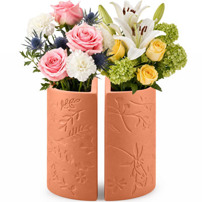 Flower Vase for Home Decor, Decorative Vase, for Dining Table Decor Fireplace Living Room Bathroom, 2 Pack, (Terracotta)