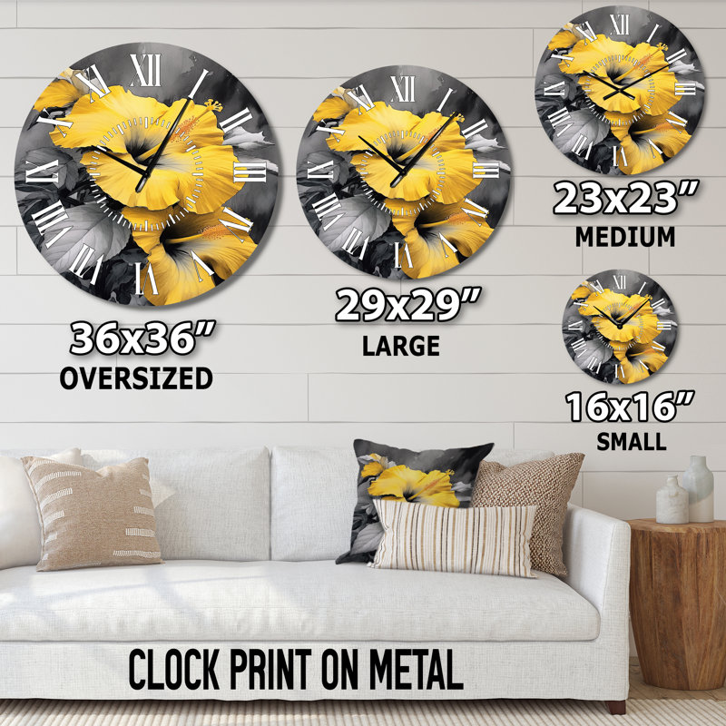 Horloge murale jaune et grise Hibiscus Serenade I - Hibiscus, Médium