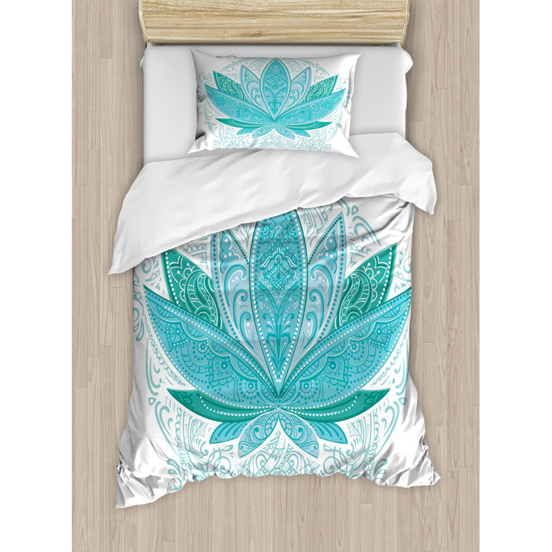 Lotus Flower Eclectic Polyester Duvet Cover, Twin
