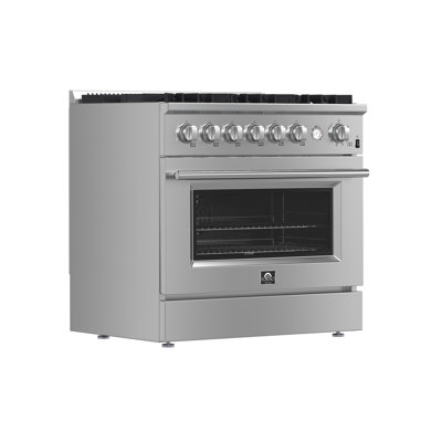 Cuisinière à gaz 36 pouces en acier inoxydable Marco, 6 brûleurs, 5,36 pieds cubes Four à convection