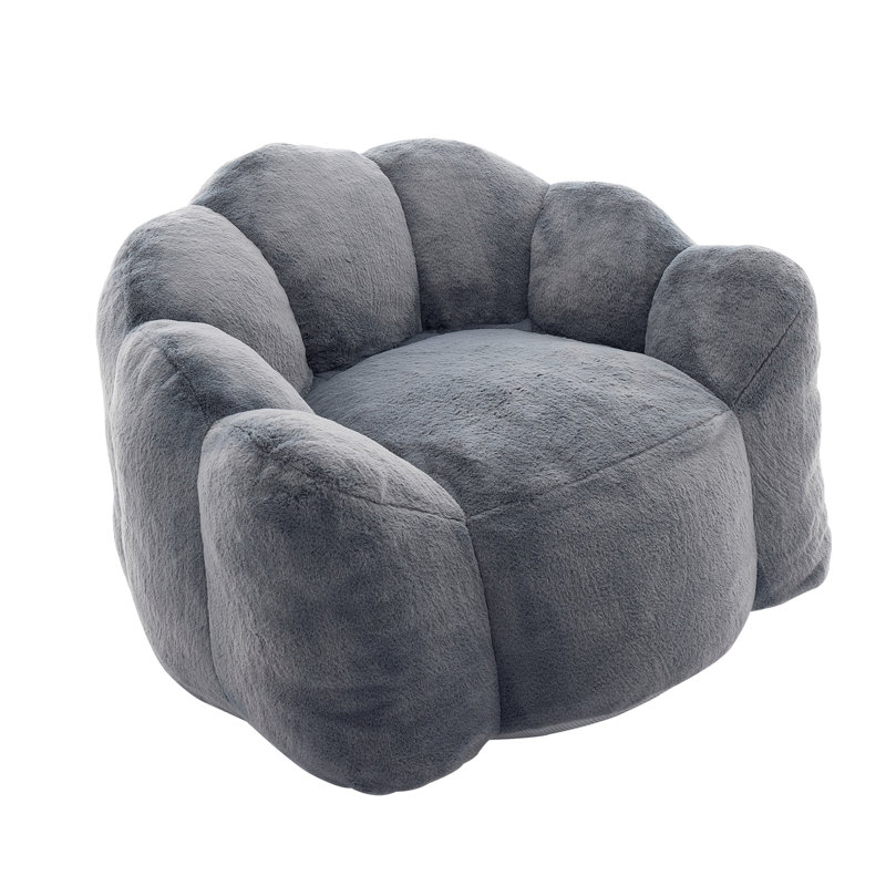 Ergonomic High-Density Foam Filled Lotus Style Compression Sofa Chair with Carry Handle, Gray Faux Fur