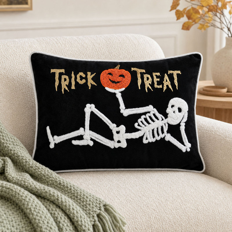 Ensemble de 2 coussins lombaires en velours squelette Trick or traiter