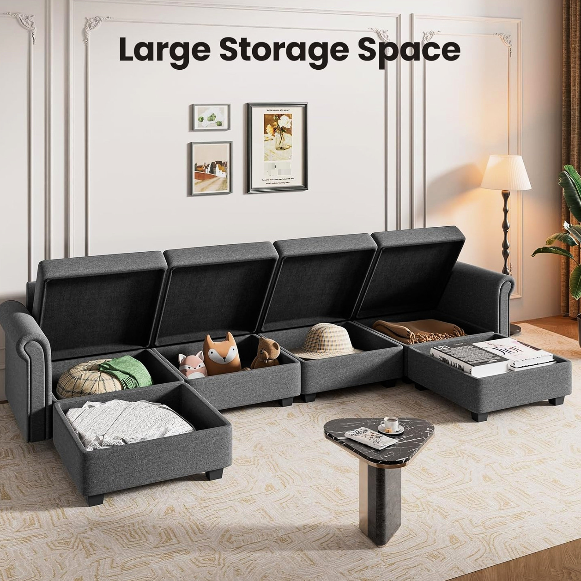 Hokku Designs Modern 6 U Shaped With And Storage, Upholstery, Soft Seat ...