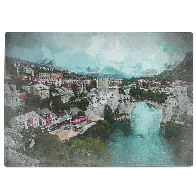 Tempered Glass Stari Most Bridge Chopping Board, 28.5 cm W x 20 cm L