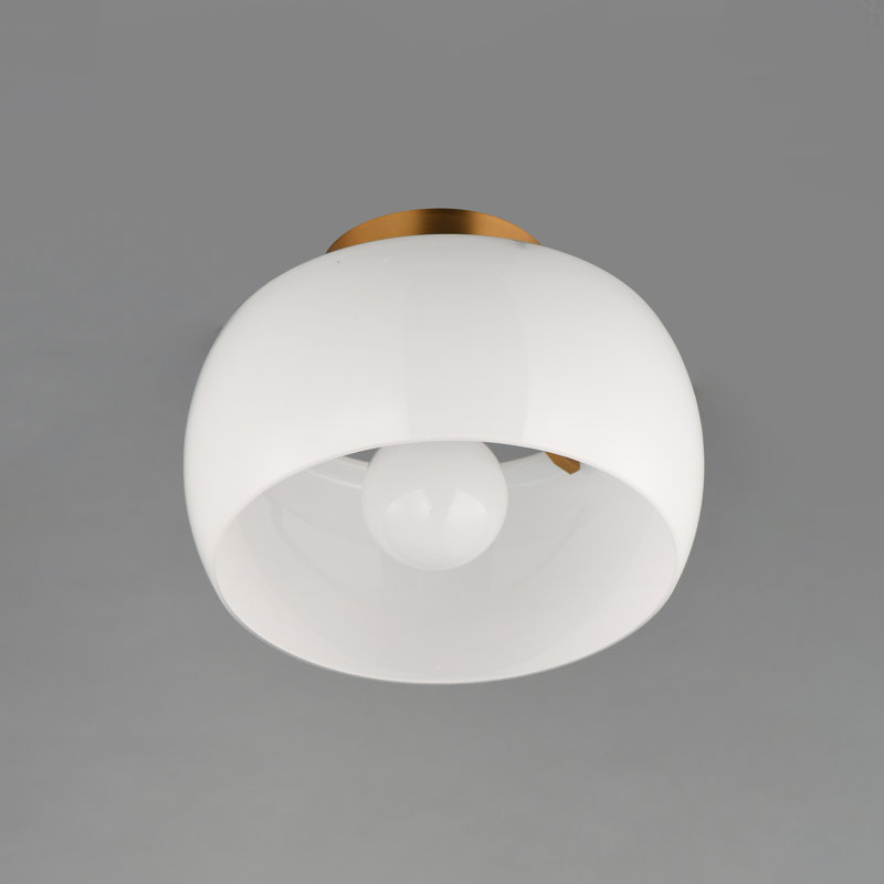 Glazed-Flush Mount, White/Natural Aged Brass