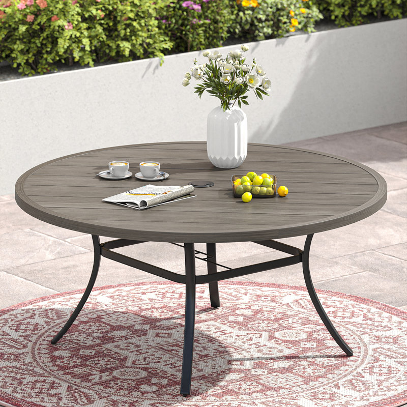 Table de salle à manger d'extérieur ronde Teressa, Bois brossé gris, H 28 po x l 47,2 po x L 47,2 po