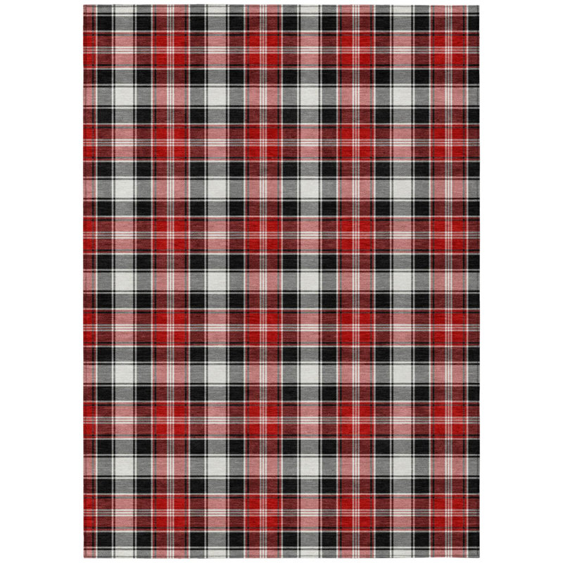 Tapis lavable à carreaux noirs, rouges et blancs 90 x 150 cm (3 x 5 pi) pour intérieur/extérieur