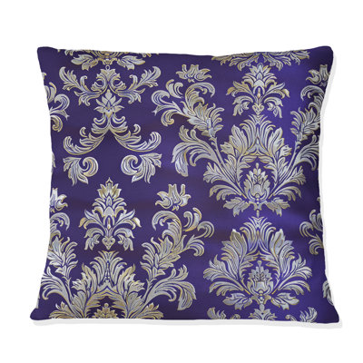 Coussin décoratif damassé mauve et argenté «I»